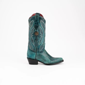 Ferrini Ladies "Twilight" Teal Full Grain Leather Snipped Toe Cowgirl Boots 81061-43