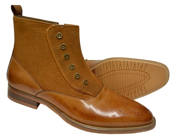 Giovanni "Kendrick" Whisky Canvas Fabric / Calfskin Ankle Spat Boots