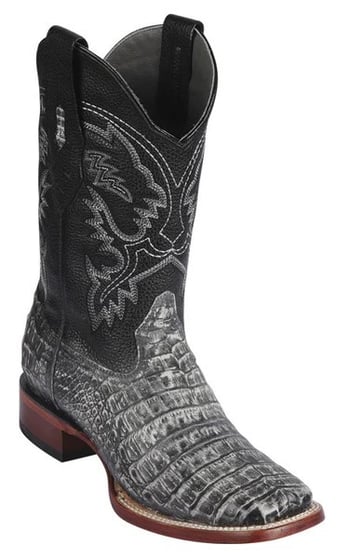 Los Altos Sahara Rustic Black Genuine Caiman Belly Leather Wide Square Toe Cowboy Boots 8228281