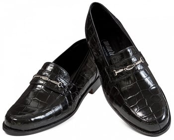 Mauri "19923/1" Black Genuine Baby Alligator Loafer Shoes With Bracelet.