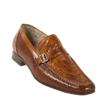 Mauri 3991 Chestnut Genuine Ostrich / Perforated Calf Hand Painted Shoes With Mauri Buckle