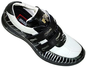 Mauri  8726 White/Black Genuine Alligator/Ostrich Sneakers With Velcro Straps