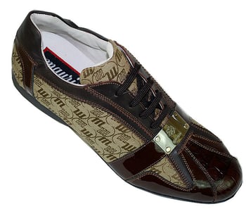 Mauri 8840 Dark Brown / Tan Alligator / Patent Leather Sneakers With Mauri Silver Engraved Plate