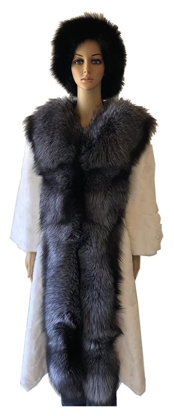 Winter Fur Ladies White Genuine Mink Paws Coat With Silver Fox Trimmed W69Q04WT.