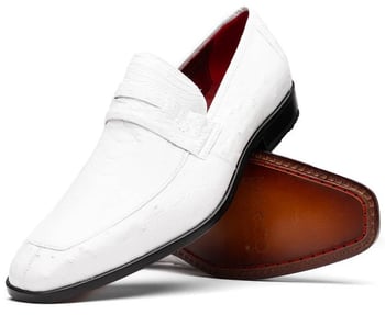 Marco Di Milano "Fangio" White Genuine Ostrich Leg and Quill Loafer