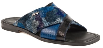 Mauri "1583/4" Black / Bluette Genuine  Karung / Kidskin Slide-In Open Toe Sandals.