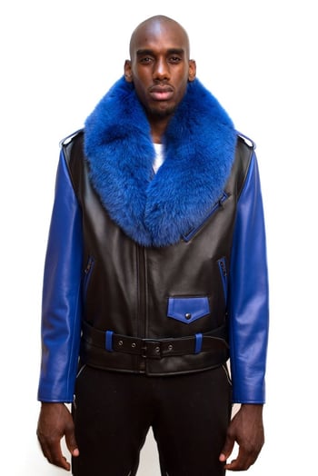 G-Gator Blue / Black Motorcycle Biker Jacket With Fur Collar 3011.