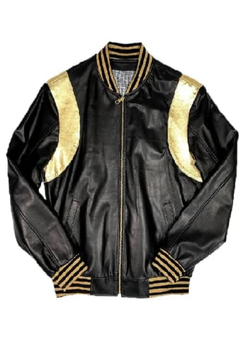 G-Gator 1015 Black Gold Lambskin Leather Varsity Baseball Jacket Lightweight