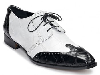 Mauri ''Sangro'' 3053 Black / White Genuine Alligator Wing-Tip Shoes.