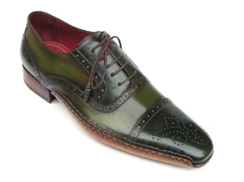 Paul Parkman Green Genuine Leather Men's Side Handsewn Oxfords Dress Shoes 5032-GREEN