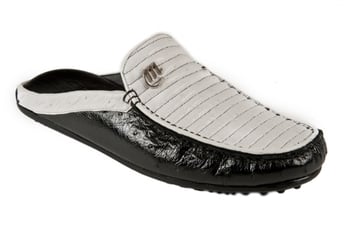 Mauri 3471 Black / White Genuine Ostrich Half Shoes.