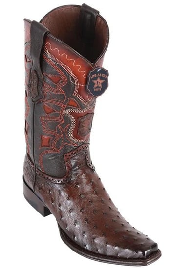 Los Altos Faded Brown Genuine Full Quill Ostrich European Square Toe Cowboy Boots 760316