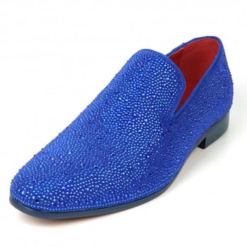 Fiesso Blue Suede Blue Rhinestones Slip on Loafer FI7525.