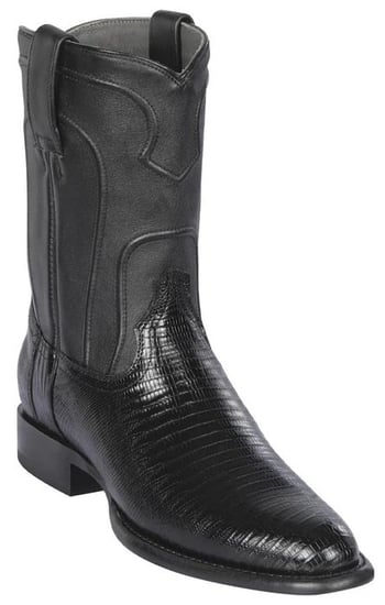 Los Altos Black Genuine Lizard Skin Round Roper Toe Cowboy Boots 690705