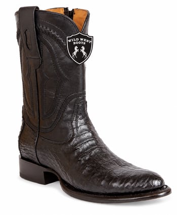 Wild West 269IZ8205 Black Genuine Caiman Belly Skin Roper Toe Cowboy Boots With Zipper