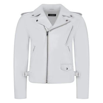 G-Gator 3013 White Genuine Leather Motorcycle Jacket Asymmetrical Zip