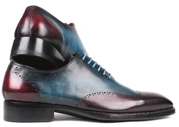 Paul Parkman ''081-BPX'' Blue / Purple Genuine  Hand-Painted Leather Welted Wingtip Oxfords Shoes.