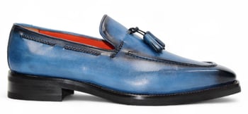 Emilio Franco Dino Blue Genuine Leather Tassel Loafer, Men's Italian Handmade Shoe