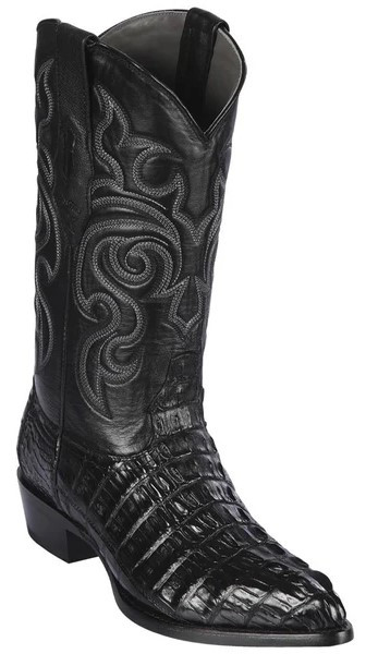 Los Altos Black Genuine Caiman Tail J Toe Cowboy Boots 990105