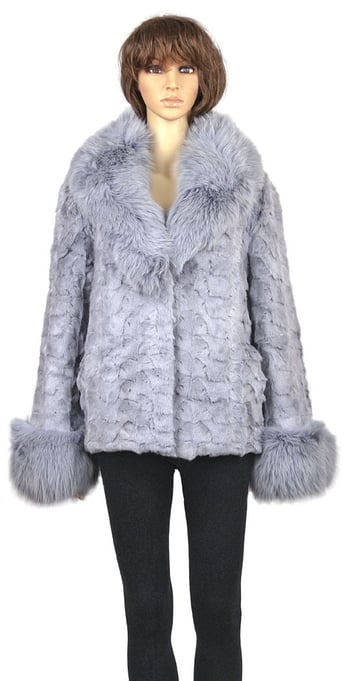 Winter Fur Ladies Sapphire Diamond Mink Top With Fox Collar And Cuffs W49S06SA.