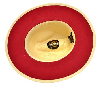 Bruno Capelo Natural Cream / Burnt Red Bottom Natural Straw Fedora Hat EM-513