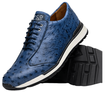 Marco Di Milano Scanno Men's Antique Navy Ostrich-Quill Sneakers.