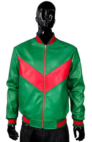 G-Gator 3480 Genuine Leather Bomber Baseball Jacket Red/Green