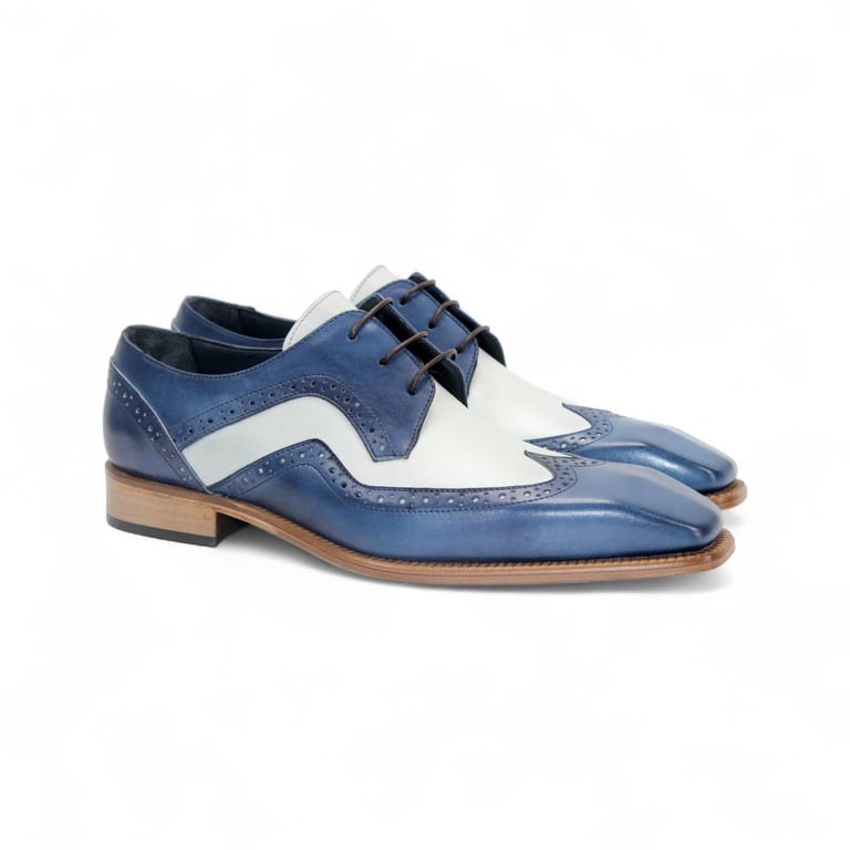 Duca Di Matiste Saranno Ocean Blue / Off White Genuine Calf Leather Derby Shoes. 12