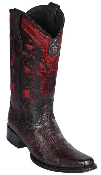 Los Altos Black Cherry Genuine Smooth Ostrich European Square Toe Cowboy Boots 769718