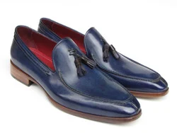 Paul Parkman 083 Cobalt Blue Genuine Leather Hand-Painted  Loafer Shoes With Tassel