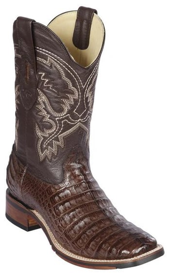 Los Altos Brown Genuine Caiman Belly Wide Square Toe Cowboy Boots 8268207