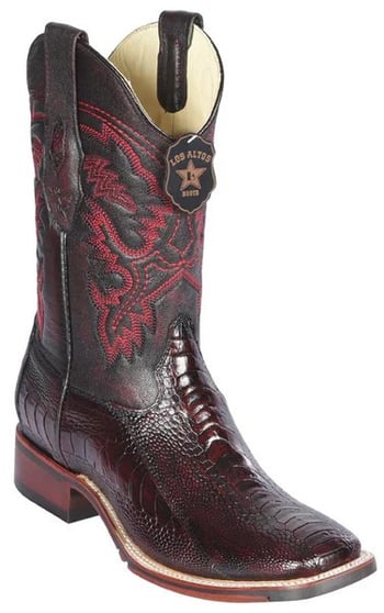 Los Altos Black Cherry Genuine Ostrich Leg Wide Square Toe Cowboy Boots 8260518