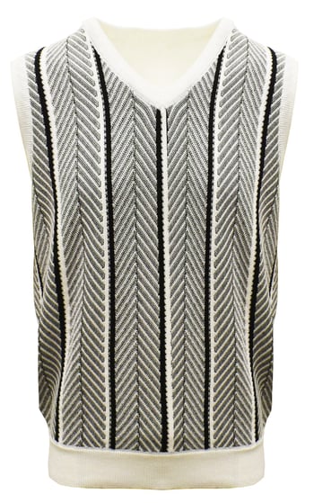 Stacy Adams White / Black V-Neck Pull-Over Cotton Blend Sweater Vest 2223