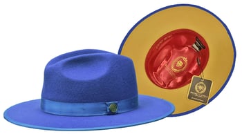 Bruno Capelo Royal Blue / Gold Bottom Australian Wool Fedora Dress Hat MO-210.