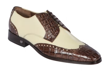 Lombardy Brown & Bone Genuine Crocodile / Leather Wingtip Dress Shoe ZLM018267.