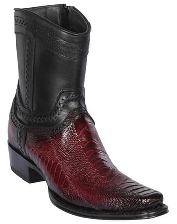 Los Altos Faded Burgundy Genuine Ostrich skin European Square Toe Low Shaftt Cowboy Boots 76B0543