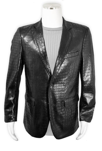 Bassiri Black Alligator Embossed PU Leather Classic Fit Blazer J1041