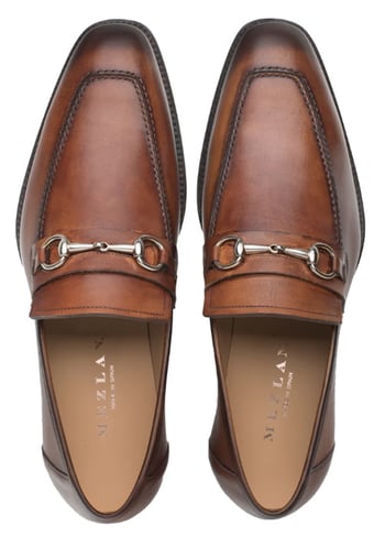 Mezlan E20482 Cognac Calfskin Horsebit Loafers Handmade Men's Dress Shoes