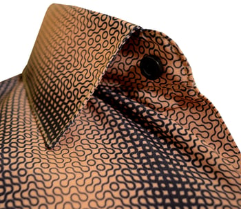 Bassiri Camel / Black Micro Patterned Short Sleeve Shirt 64041