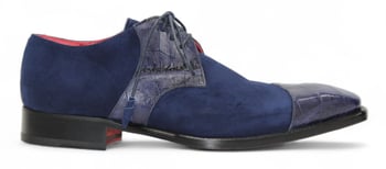 Fennix Landon Navy Genuine Alligator & Italian Suede Derby Shoes — Made in Italy