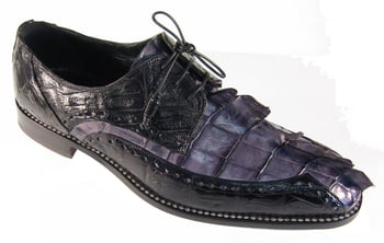 Mauri "Borsieri" 4717 Medium Grey Genuine Hornback Crocodile Hand-Painted / Black Baby Crocodile Lace-up Shoes