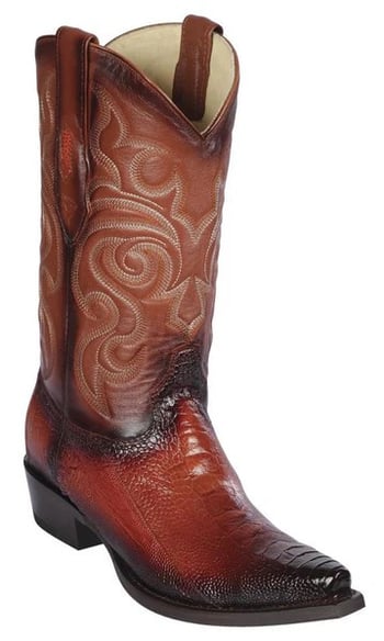 Los Altos Faded Cognac Genuine Ostrich Leg Snip Toe Cowboy Boots 940557