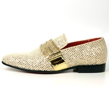 Fiesso White / Gold Slip on Loafer With Silver Chain FI7528.