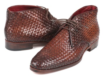 Paul Parkman ''CK82WVN" Brown Genuine Woven Leather Chukka Boots.