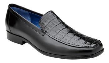 Belvedere Gosto Black Caiman Crocodile & Calf Leather Dress Loafer