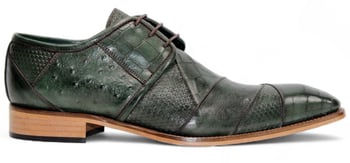 Duca Di Matiste Imperio Green Italian Calf Leather Croc-Ostrich-Lizard Derby Shoes.