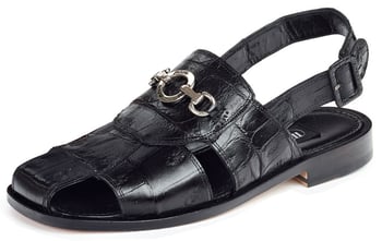 Mauri 1880 Black Genuine Baby Crocodile Sandals.