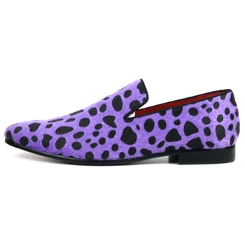 Fiesso Black / Purple Leopard Print Pony Hair Slip On Loafer FI7532.