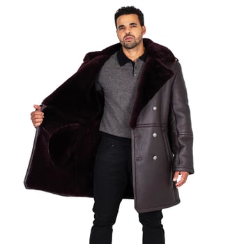 G-Gator 5000 Burgundy Shearling Sheepskin Double Breasted Trench Coat