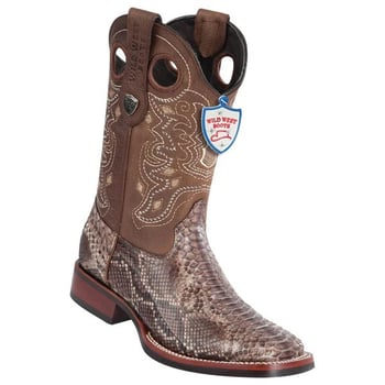 Wild West Rustic Brown Genuine Python Square Toe Cowboy Boots 28255785